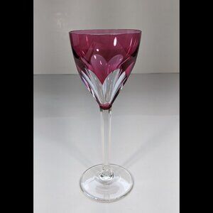 Vintage Mid Century Val St Lambert Crystal Wine Glass Cranberry Red 2 7/8th diam